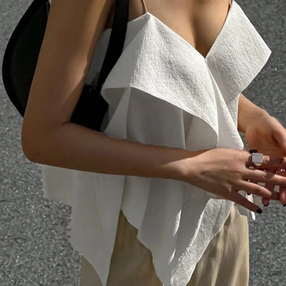 Tops - White Casual Women's Ruffle Trim Cami Top